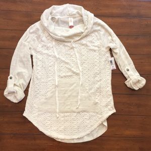 Cowl neck lace pullover sweater